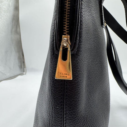 CELINE Shoulder Bag Purse Leather Black Authentic