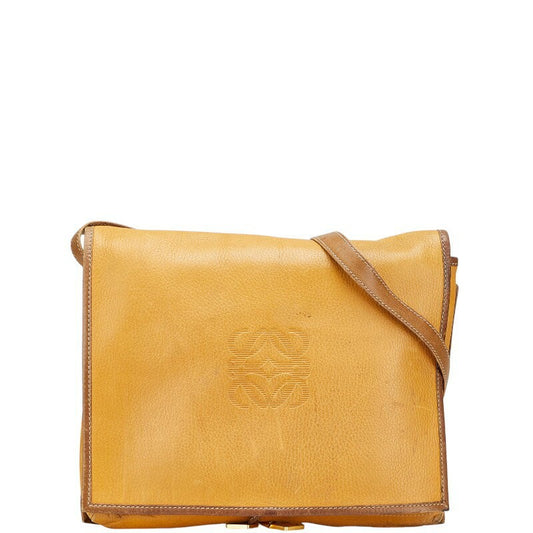 LOEWE Shoulder Bag Purse Anagram Leather Brown Authentic