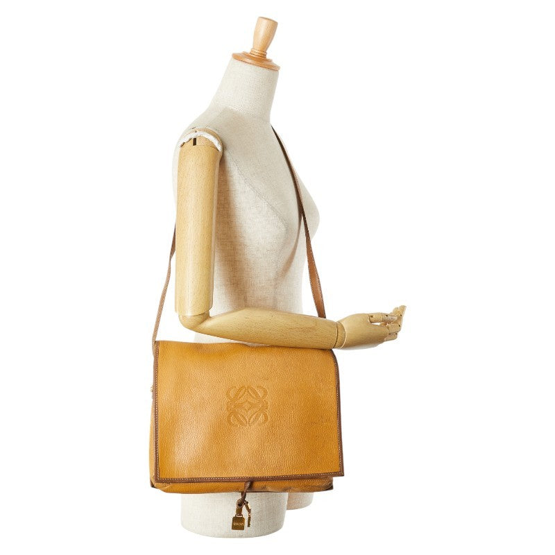 LOEWE Shoulder Bag Purse Anagram Leather Brown Authentic