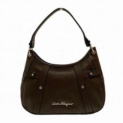 Salvatore Ferragamo Shoulder Bag Purse Leather Dark Brown Authentic