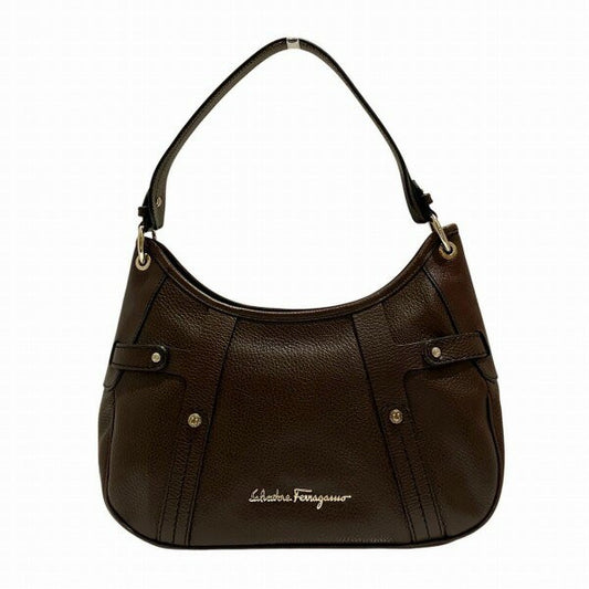 Salvatore Ferragamo Shoulder Bag Purse Leather Dark Brown Authentic