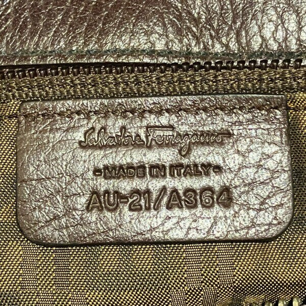 Salvatore Ferragamo Shoulder Bag Purse Leather Dark Brown Authentic