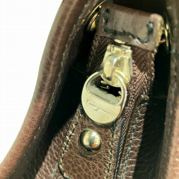 Salvatore Ferragamo Shoulder Bag Purse Leather Dark Brown Authentic