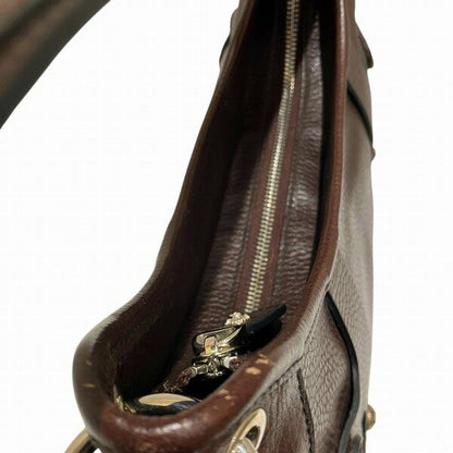Salvatore Ferragamo Shoulder Bag Purse Leather Dark Brown Authentic