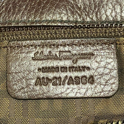 Salvatore Ferragamo Shoulder Bag Purse Leather Dark Brown Authentic