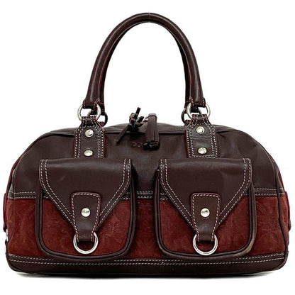 LOEWE Hand Bag Tote Purse Anagram Leather Suede Bordeaux Authentic