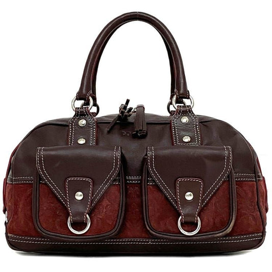 LOEWE Hand Bag Tote Purse Anagram Leather Suede Bordeaux Authentic
