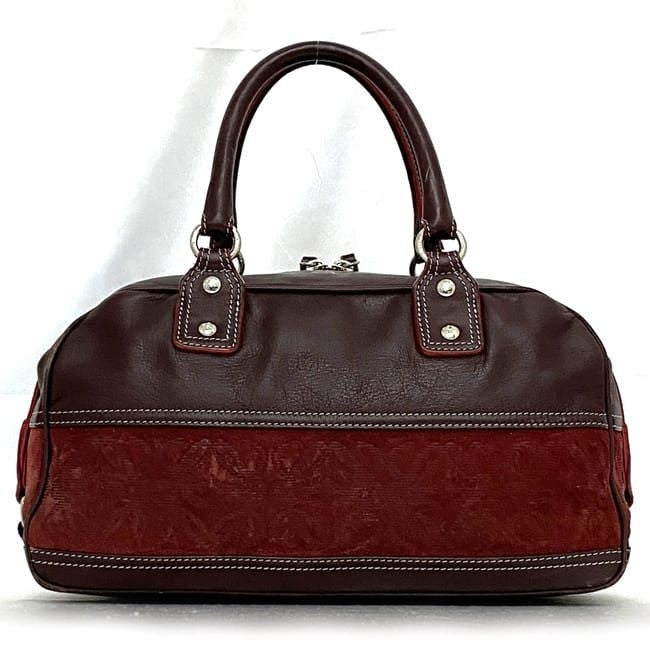 LOEWE Hand Bag Tote Purse Anagram Leather Suede Bordeaux Authentic