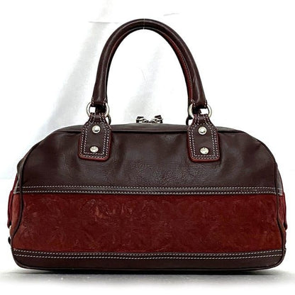 LOEWE Hand Bag Tote Purse Anagram Leather Suede Bordeaux Authentic