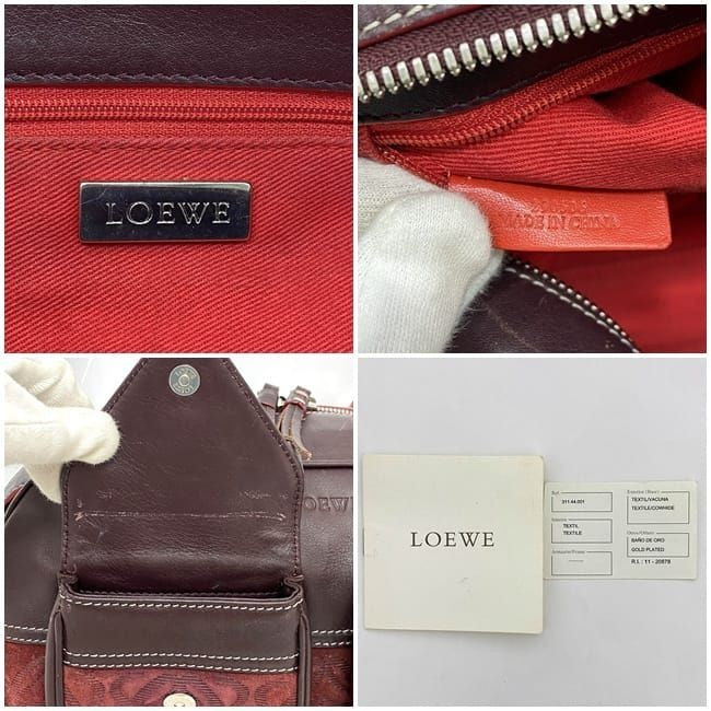 LOEWE Hand Bag Tote Purse Anagram Leather Suede Bordeaux Authentic