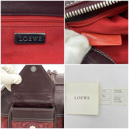 LOEWE Hand Bag Tote Purse Anagram Leather Suede Bordeaux Authentic