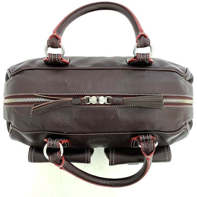 LOEWE Hand Bag Tote Purse Anagram Leather Suede Bordeaux Authentic