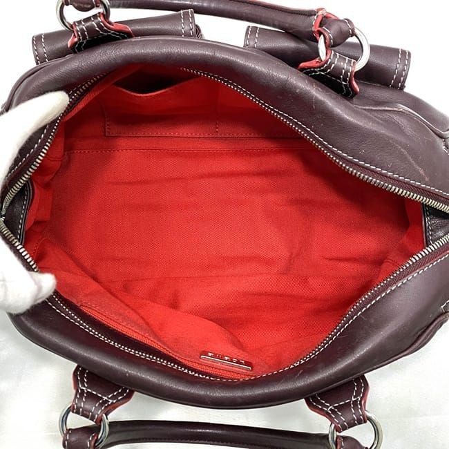 LOEWE Hand Bag Tote Purse Anagram Leather Suede Bordeaux Authentic