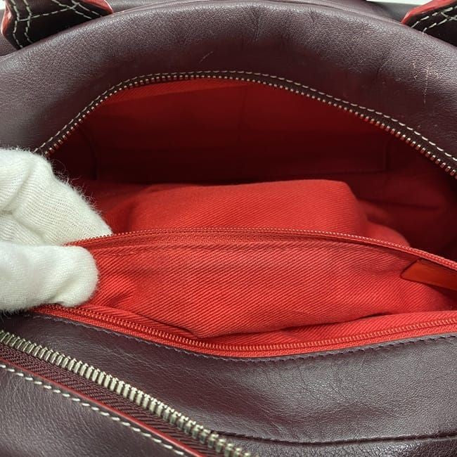 LOEWE Hand Bag Tote Purse Anagram Leather Suede Bordeaux Authentic