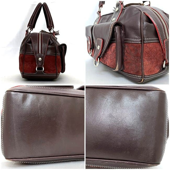 LOEWE Hand Bag Tote Purse Anagram Leather Suede Bordeaux Authentic
