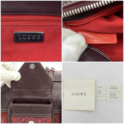 LOEWE Hand Bag Tote Purse Anagram Leather Suede Bordeaux Authentic