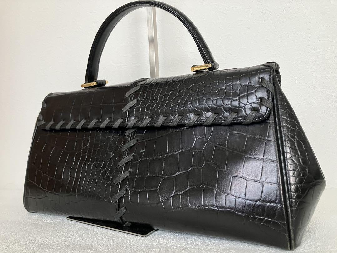 Saint Laurent Hand Bag Tote Purse Leather Black Authentic
