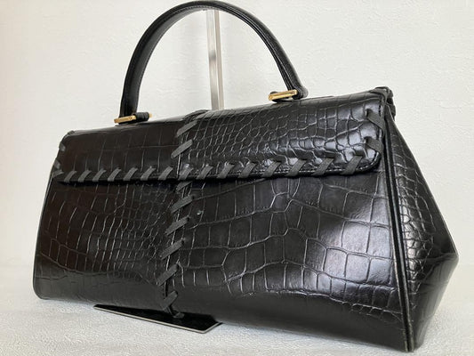 Saint Laurent Hand Bag Tote Purse Leather Black Authentic
