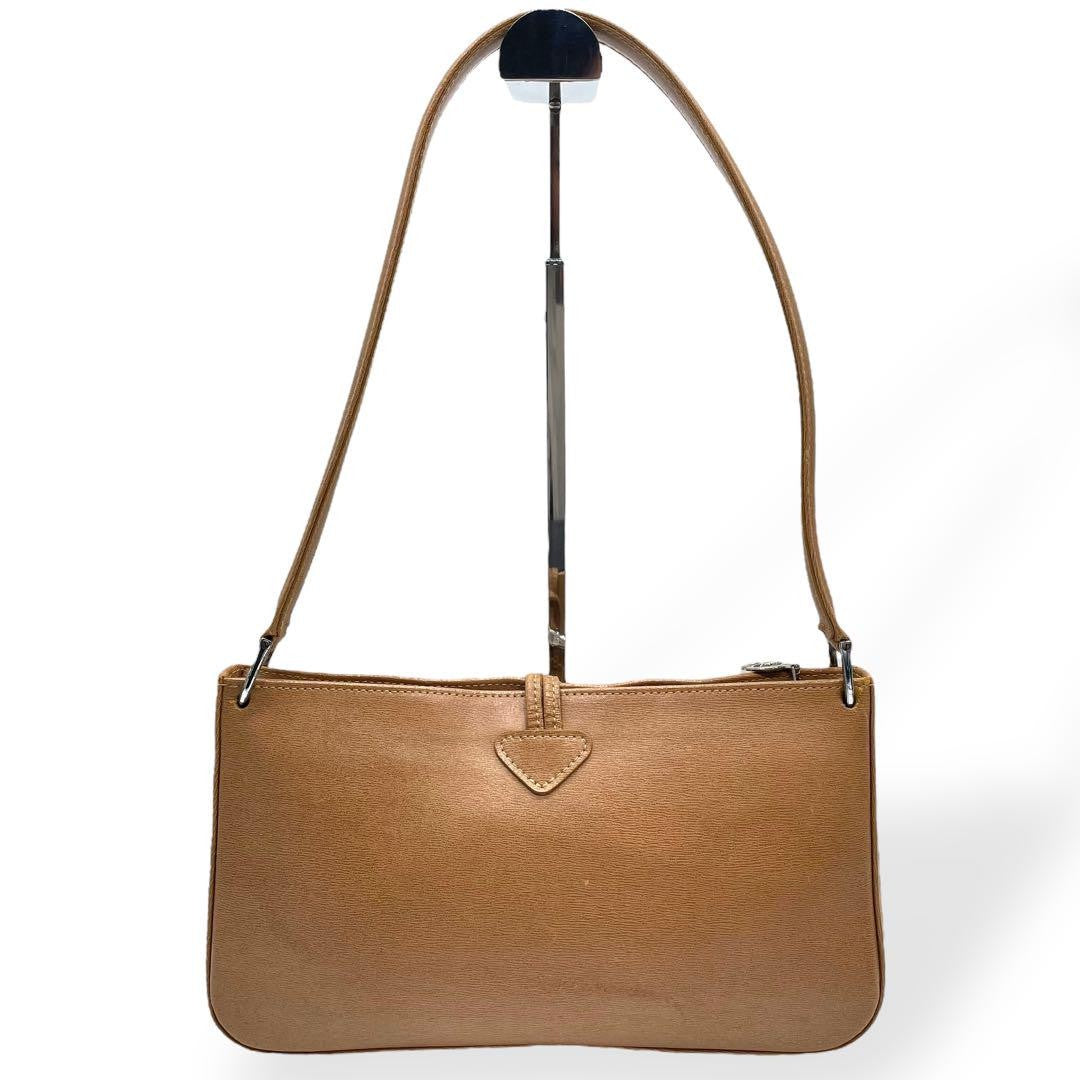 Longchamp Shoulder Bag Purse Leather Beige Authentic