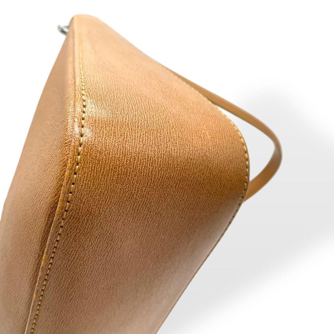 Longchamp Shoulder Bag Purse Leather Beige Authentic