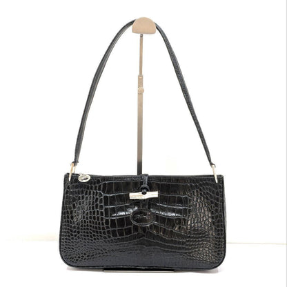 Longchamp Shoulder Bag Purse Leather Black Authentic