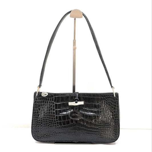 Longchamp Shoulder Bag Purse Leather Black Authentic