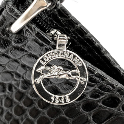 Longchamp Shoulder Bag Purse Leather Black Authentic