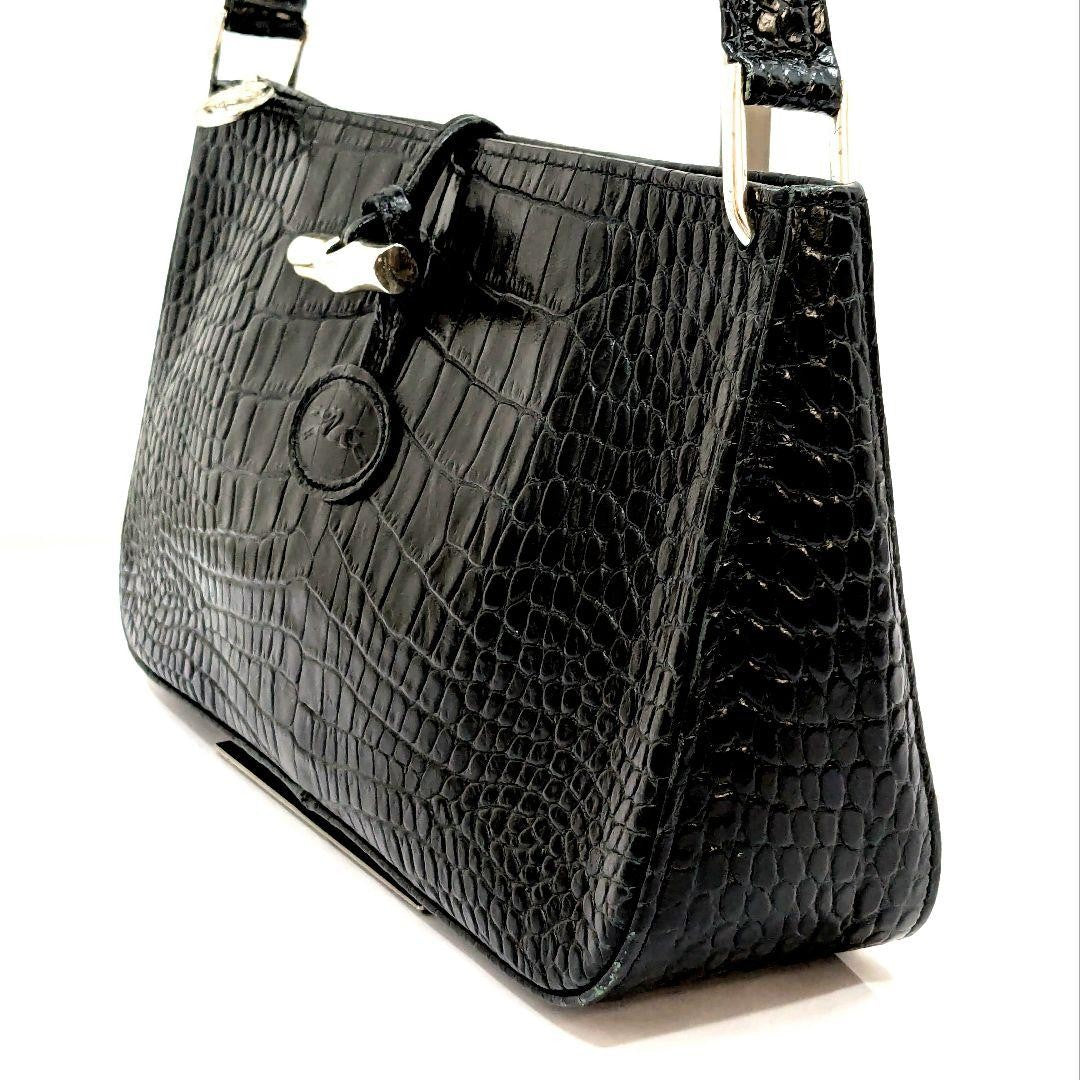 Longchamp Shoulder Bag Purse Leather Black Authentic