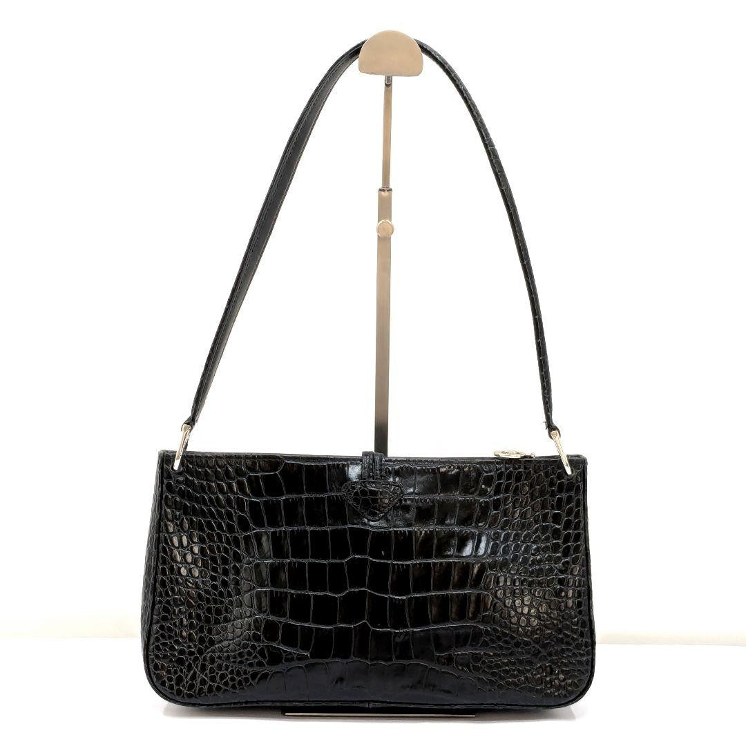 Longchamp Shoulder Bag Purse Leather Black Authentic
