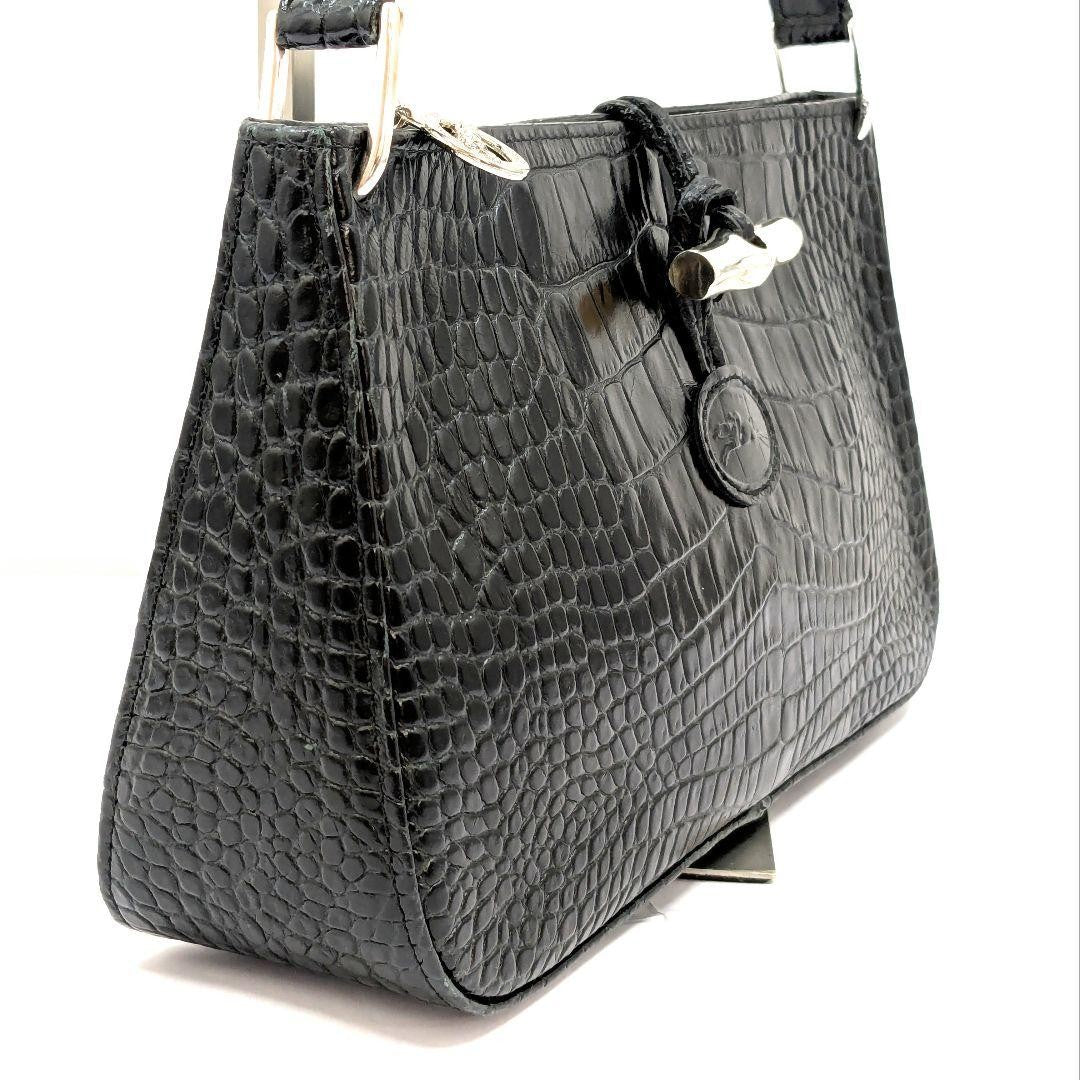 Longchamp Shoulder Bag Purse Leather Black Authentic
