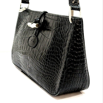 Longchamp Shoulder Bag Purse Leather Black Authentic