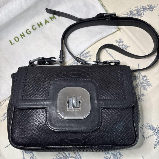 Longchamp Shoulder Bag Purse Black Authentic