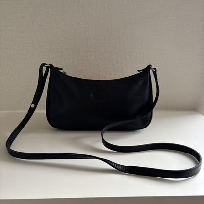 Longchamp Shoulder Bag Purse Leather Black Authentic