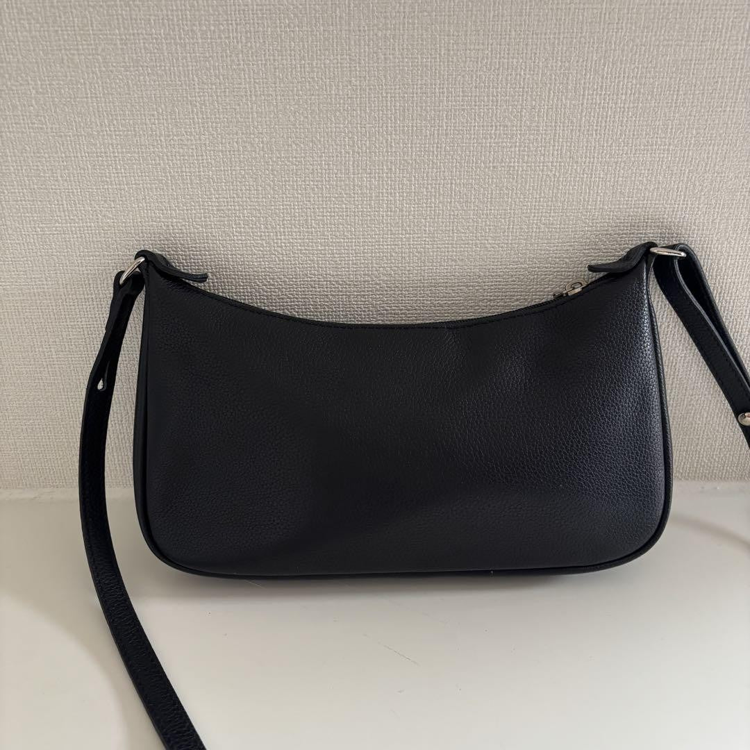 Longchamp Shoulder Bag Purse Leather Black Authentic
