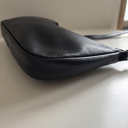 Longchamp Shoulder Bag Purse Leather Black Authentic
