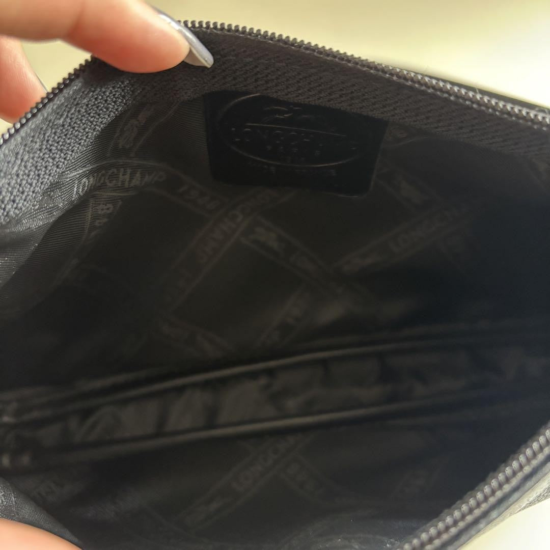 Longchamp Shoulder Bag Purse Leather Black Authentic