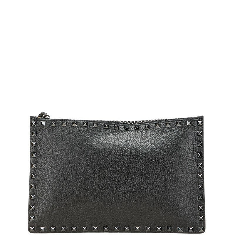Valentino Clutch Bag Second Bag Rockstuds Leather Black Authentic