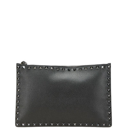 Valentino Clutch Bag Second Bag Rockstuds Leather Black Authentic