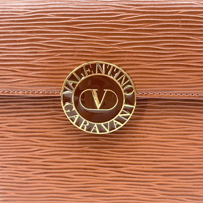 Valentino Garavani Hand Bag Tote Purse Logo Leather Brown Authentic