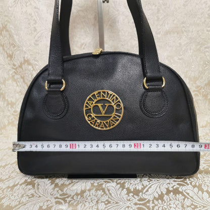 Valentino Garavani Shoulder Bag Purse Logo Leather Black Authentic