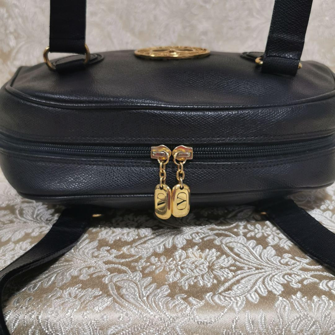 Valentino Garavani Shoulder Bag Purse Logo Leather Black Authentic