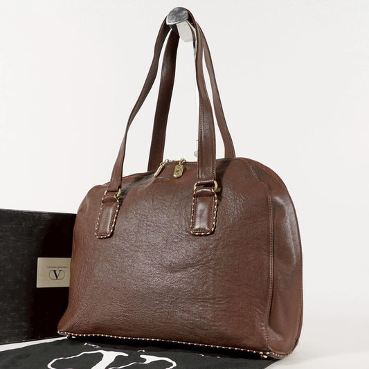 Valentino Garavani Hand Bag Tote Purse Leather Brown Authentic