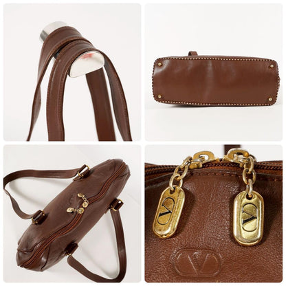 Valentino Garavani Hand Bag Tote Purse Leather Brown Authentic