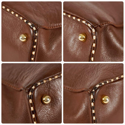 Valentino Garavani Hand Bag Tote Purse Leather Brown Authentic
