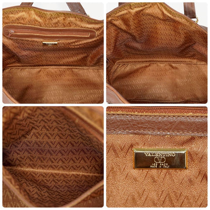 Valentino Garavani Hand Bag Tote Purse Leather Brown Authentic