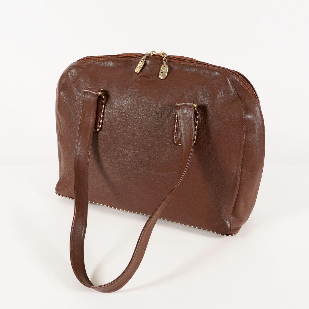 Valentino Garavani Hand Bag Tote Purse Leather Brown Authentic