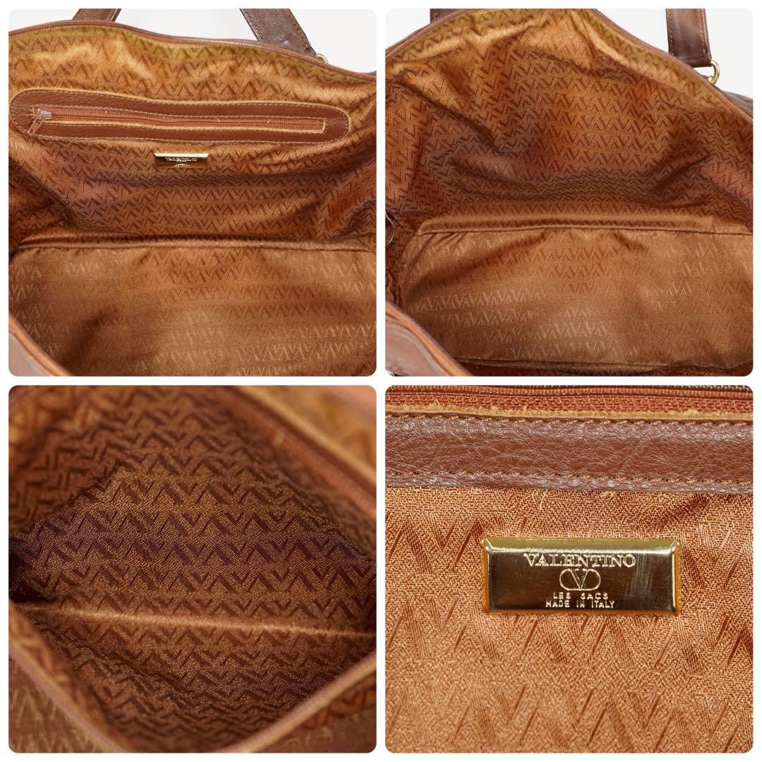Valentino Garavani Hand Bag Tote Purse Leather Brown Authentic