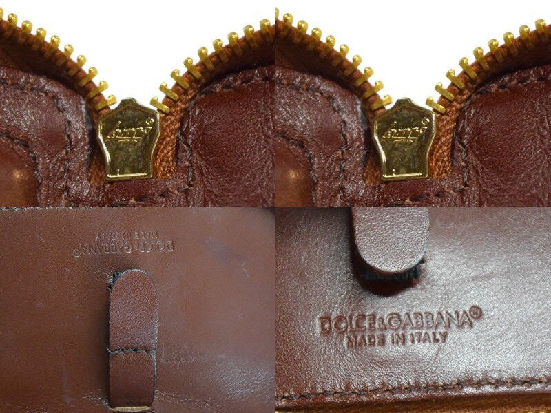 Dolce & Gabbana Hand Bag Tote Purse Leather Brown Authentic