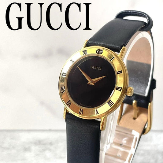 GUCCI Quartz Watch Wristwatch Gold Black Women's Authentic