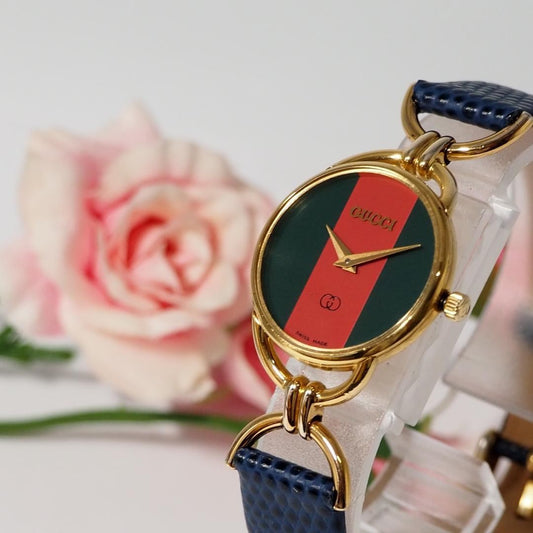 GUCCI Quartz Watch Wristwatch Sherry Line Gold Green Red Women's Authentic